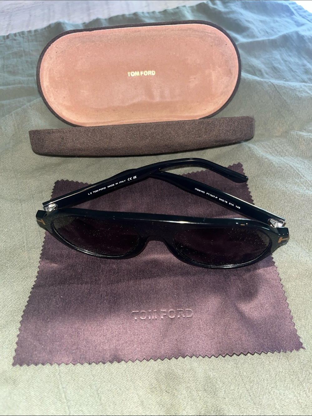 Tom Ford Glossy Black Aviator Sunglasses with Dark Lenses - Picture 3 of 5